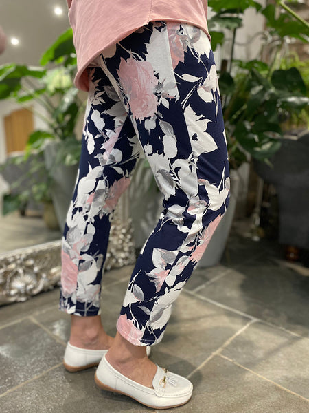 Navy cheap floral pants