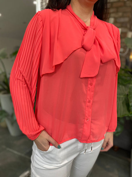 Coral Pleated Sleeve Blouse Diana Tilletts