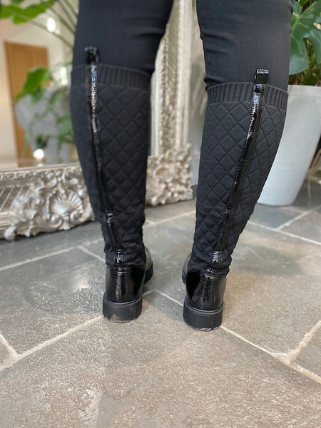 Black quilted 2024 knee high boots