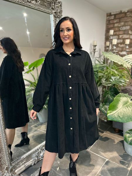 Black corduroy shirt dress hotsell