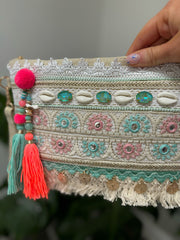 Gold Vibrant Tassel Embellished Clutch Bag
