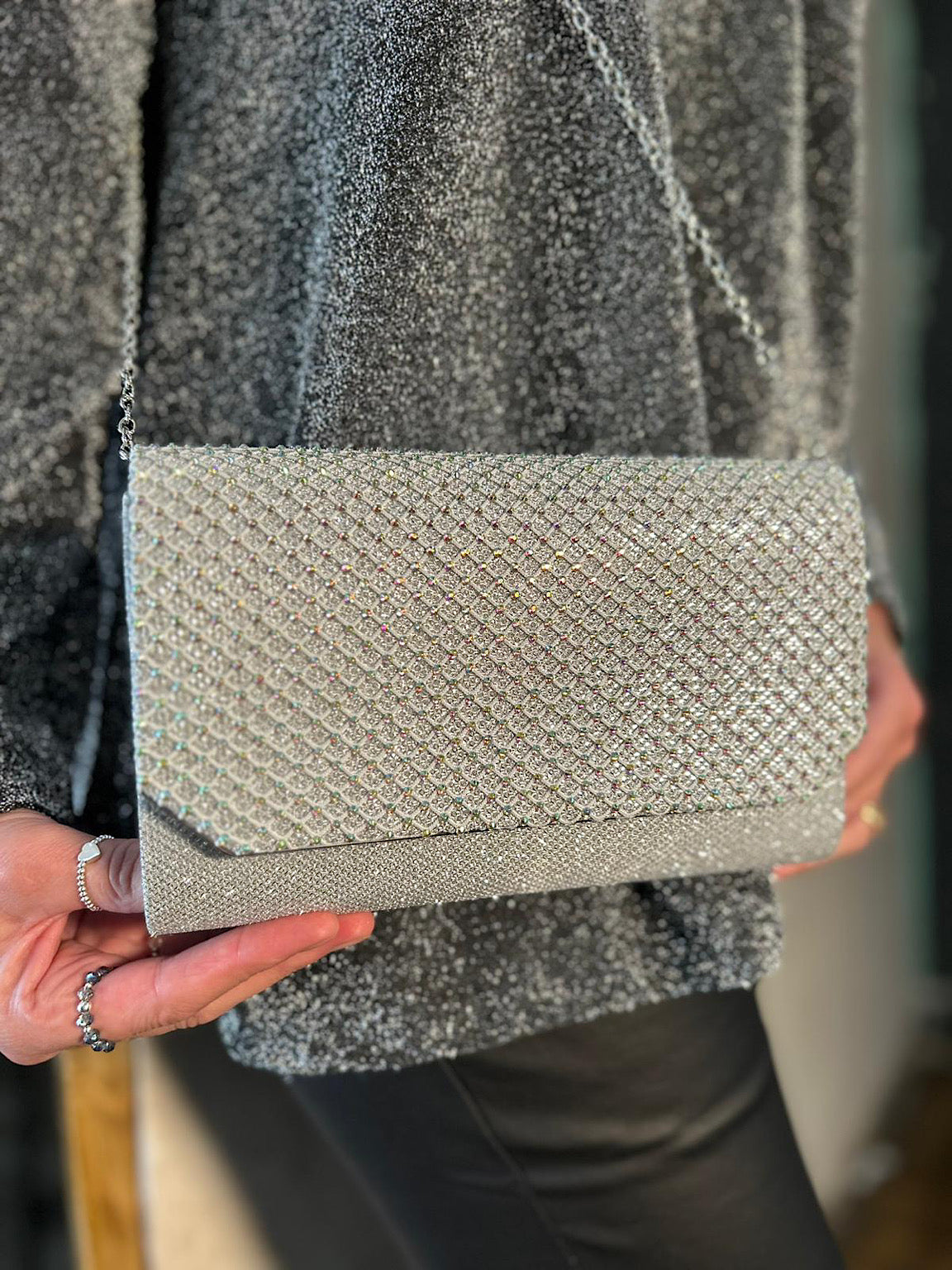 Silver Diamante Embellished Clutch Bag Tillett s