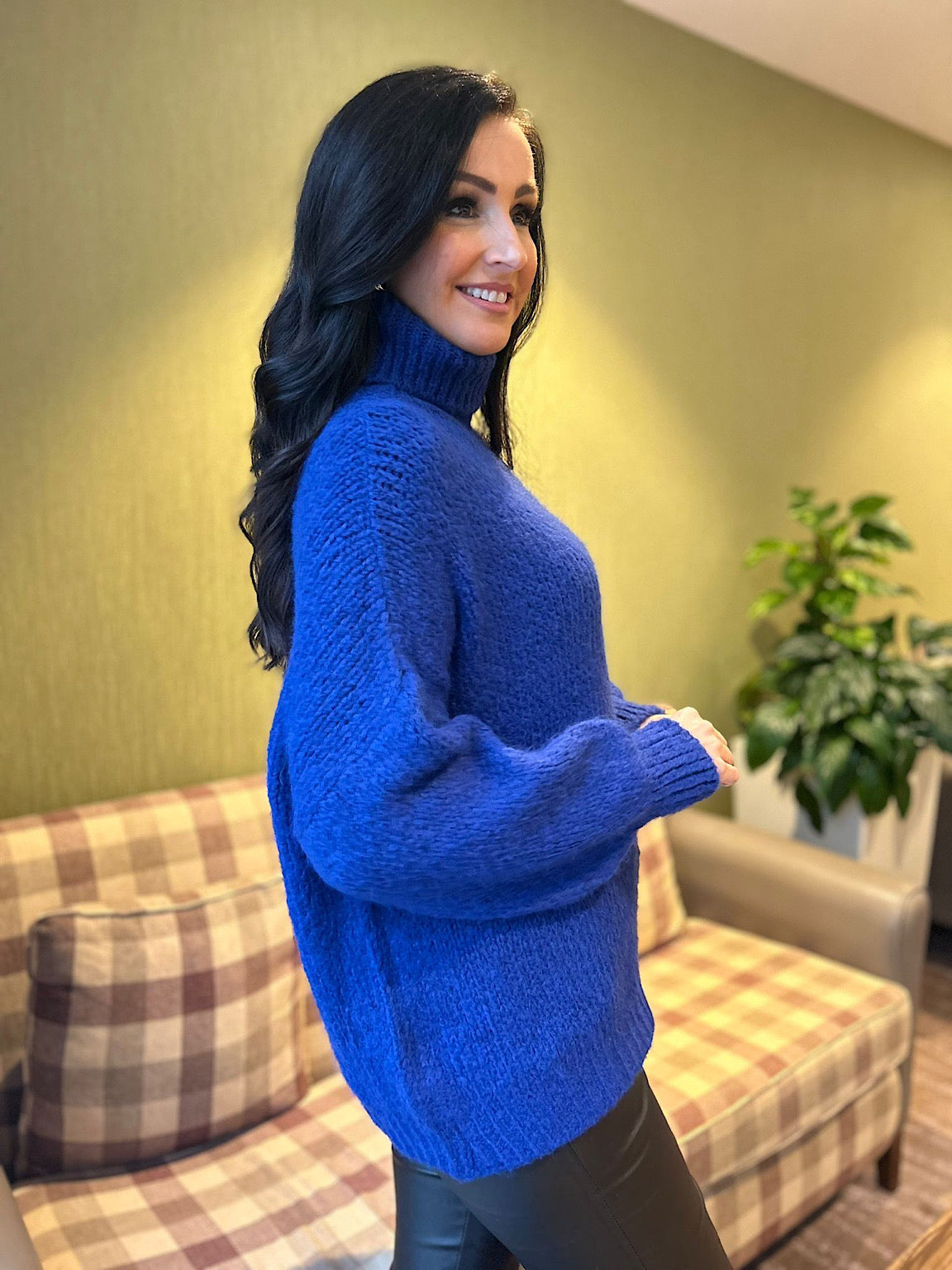 Royal blue turtleneck top sweater