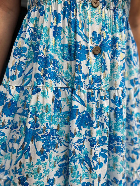 Blue Gold Leaf Spring Floral Dress Darla – Tillett's