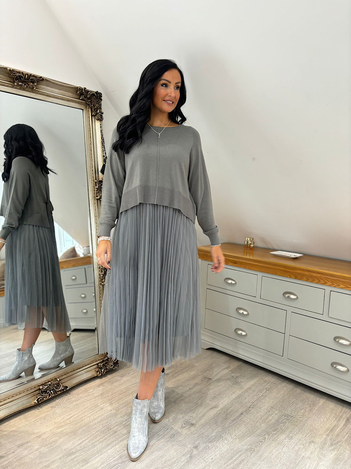 Gray two piece dress best sale