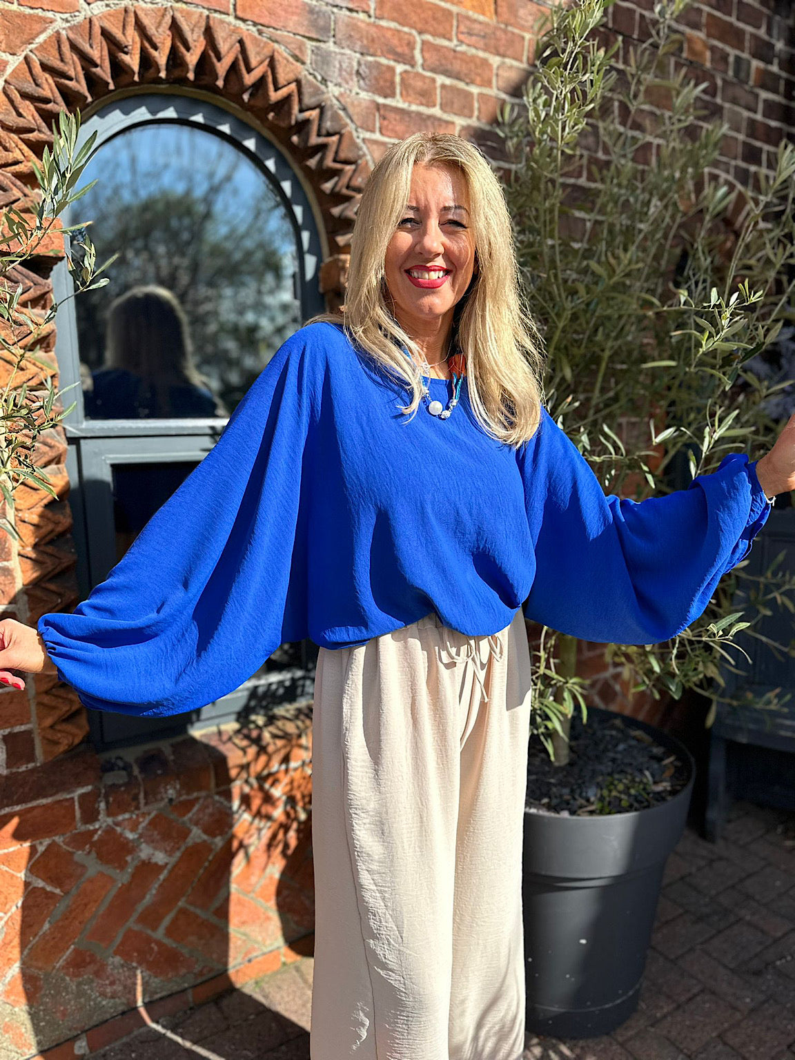 Royal Blue Balloon Sleeve Blouse Teya – Tillett's