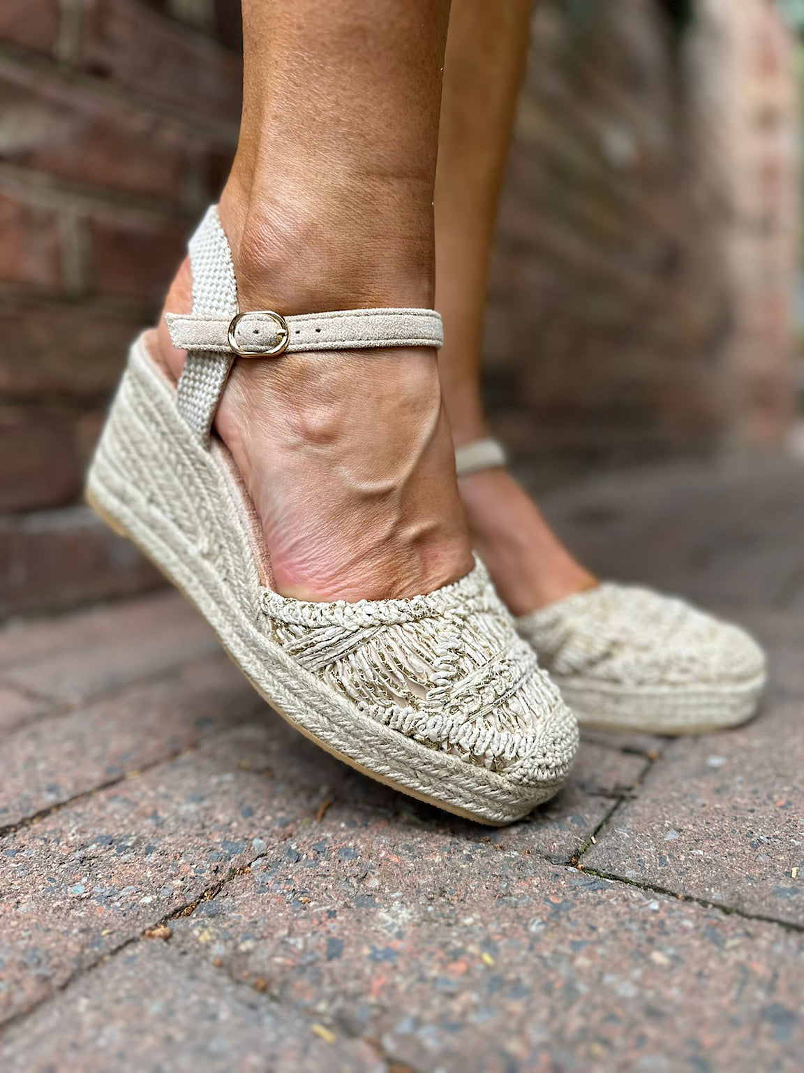 Stone Gold Shimmer Weaved Espadrille