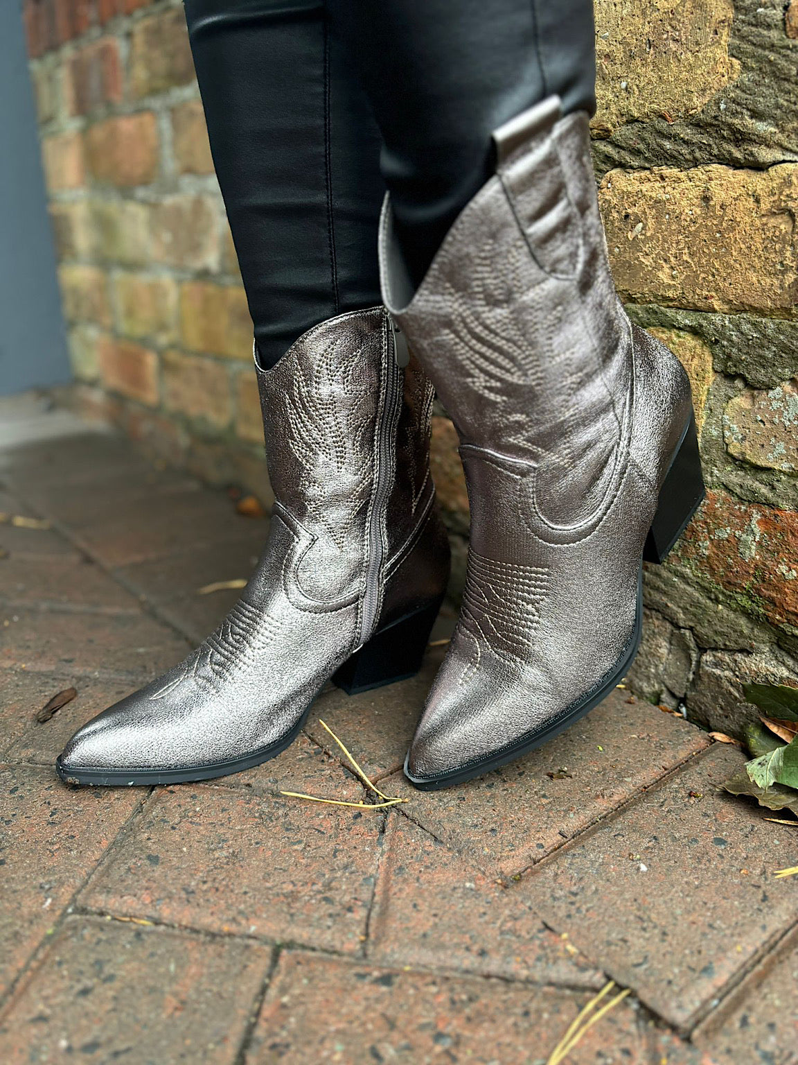 Grey selling Leather Cowboy Boots with Heel