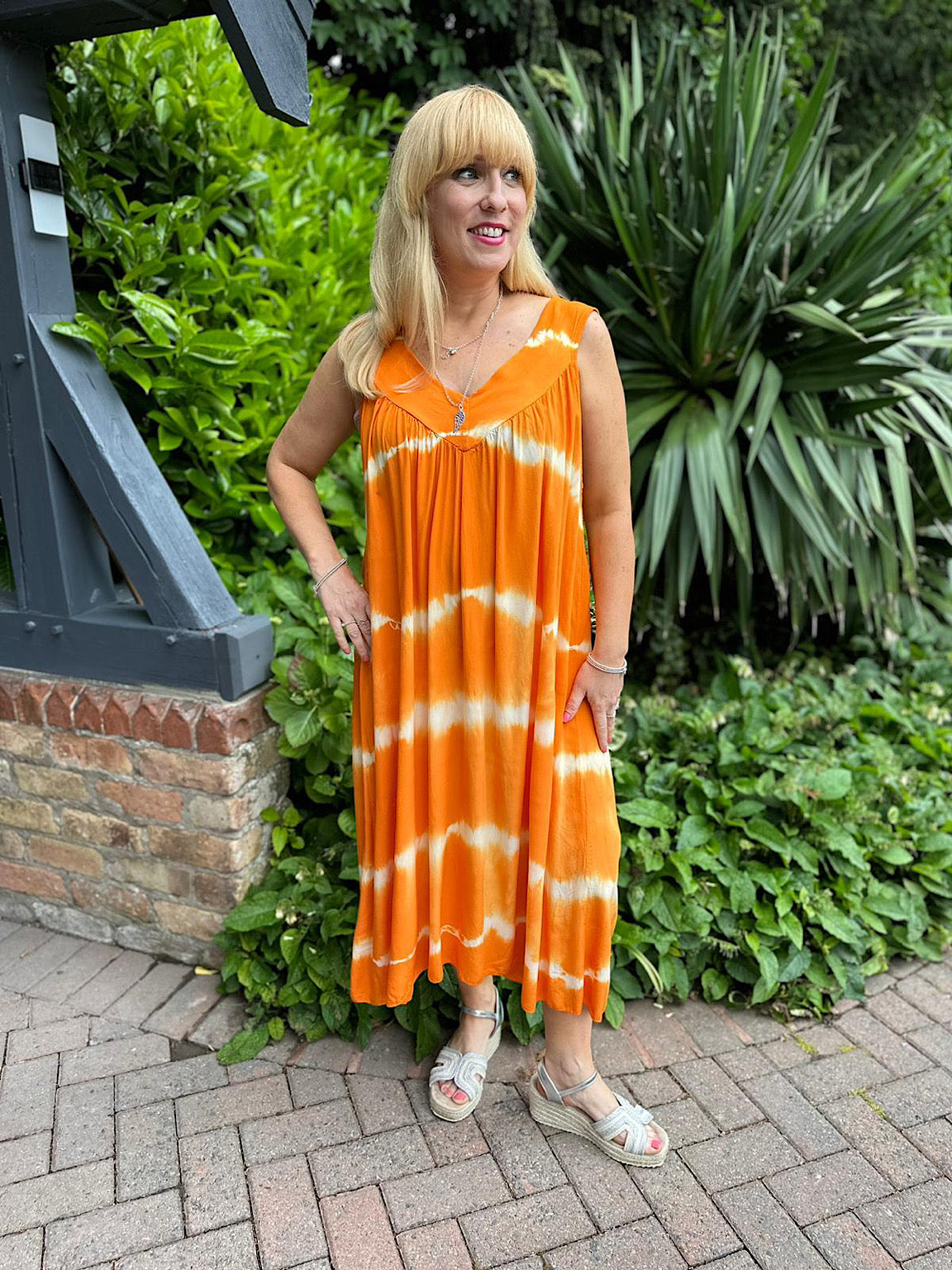 Orange Sleeveless Tie Dye Stripe Dress Mary Tillett s