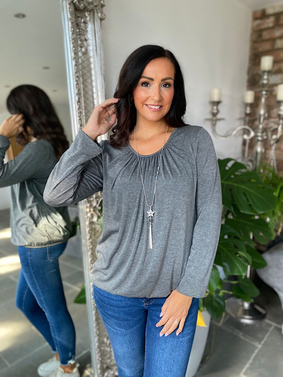 Charcoal Ruched Basic Top Angel – Tillett's