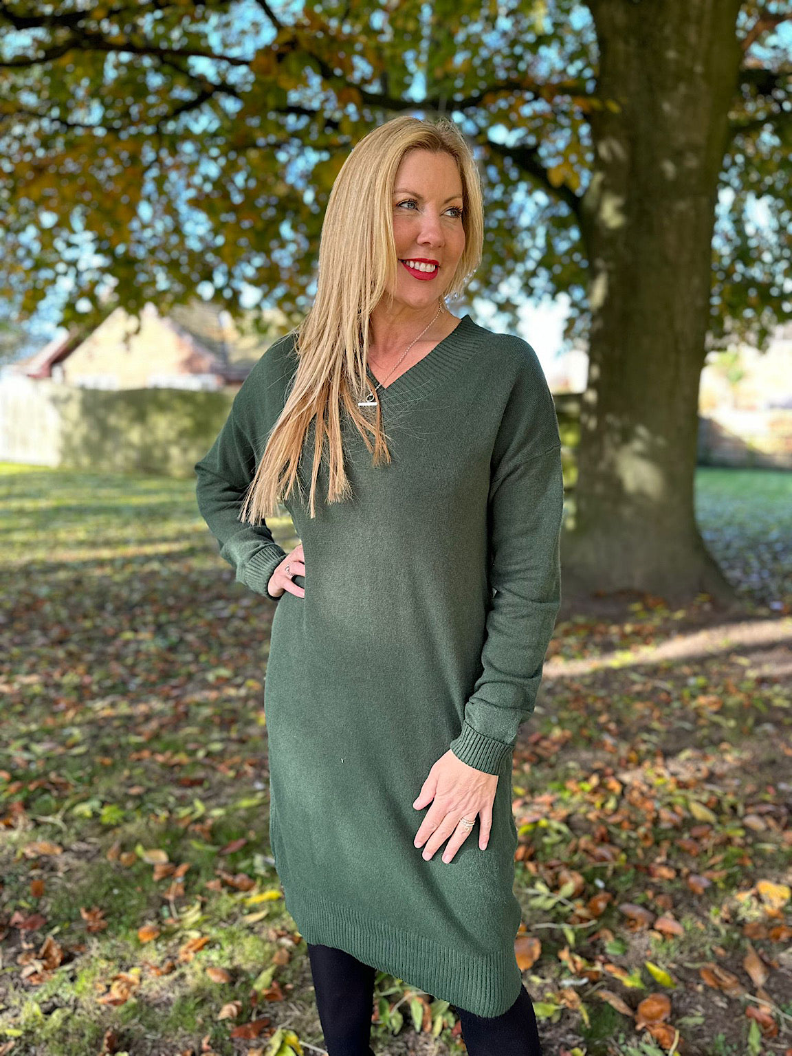 Green V Neck Jumper Dress Rhianna Tillett s