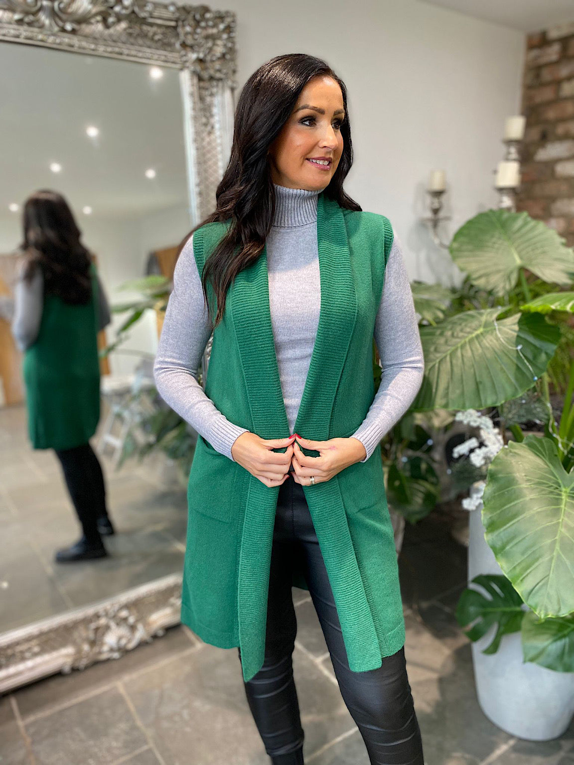 Green sleeveless cardigan sale