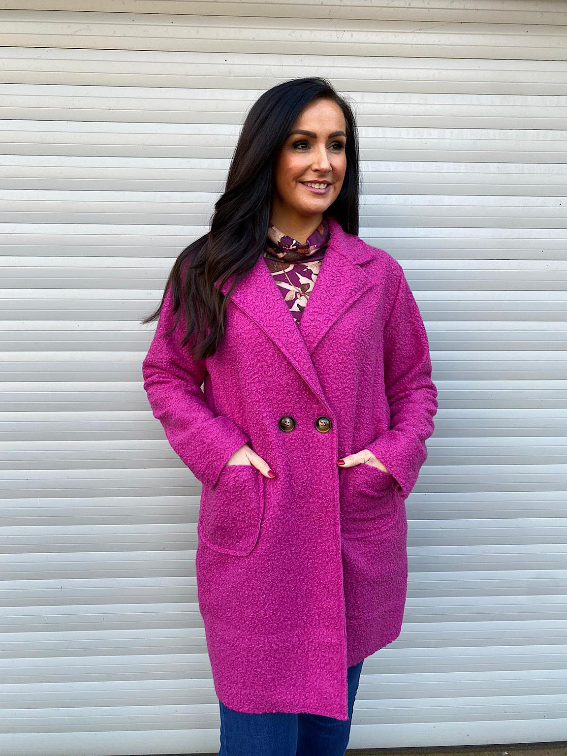 Ladies pink store boucle coat