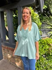 Sage Crochet V Neck Top Brenda – Tillett's