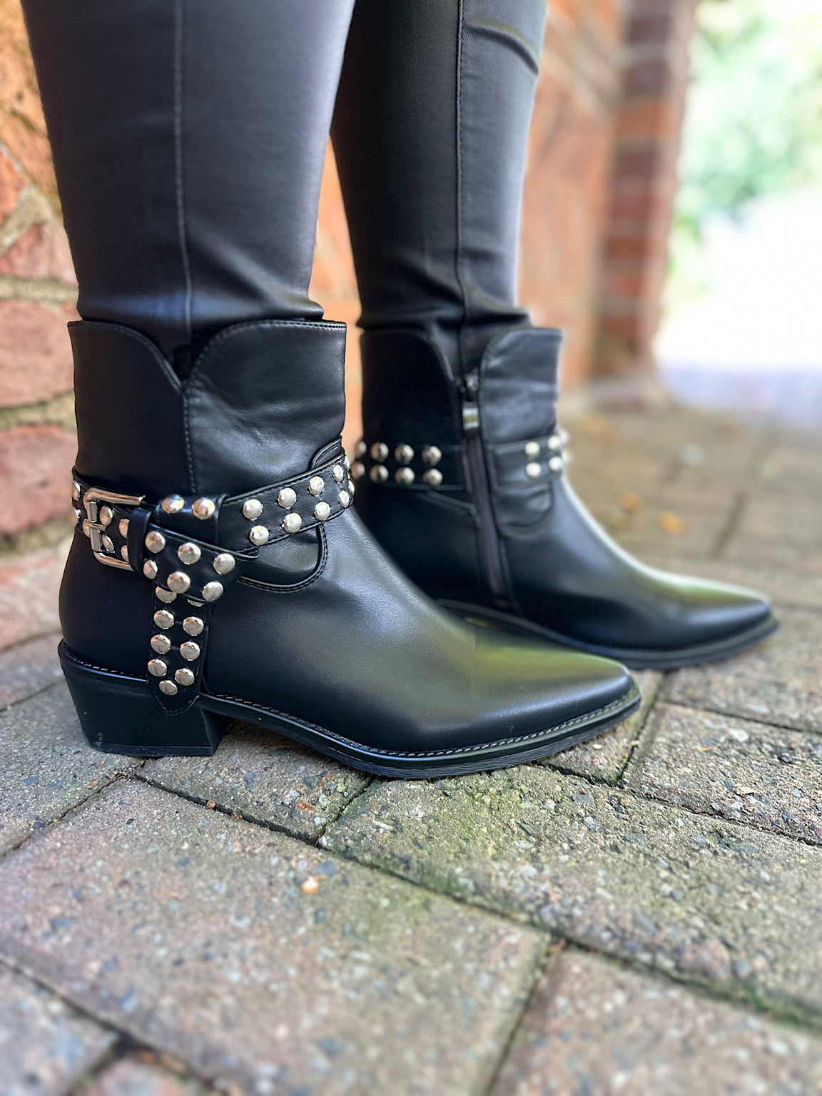 Black Faux Leather Studded Ankle Boots Tillett s