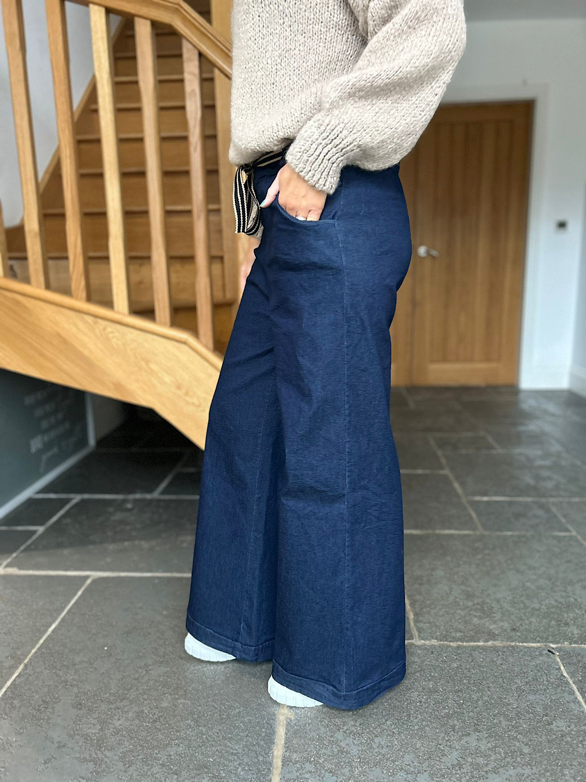 The Tilly Wide Leg Navy Linen Trouser - Artichoke - DELIVERY IN UK