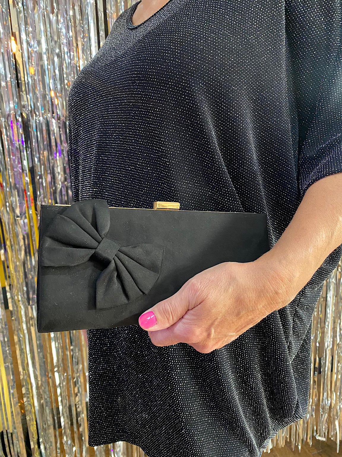 Black Suede Bow Clutch Bag Tillett s