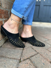 Black Studded Pointed Toe Heeled Mule Tillett s