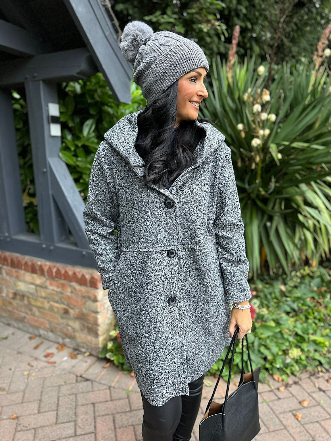 Grey Marl Hooded Boucle Coat Cathy Tillett s