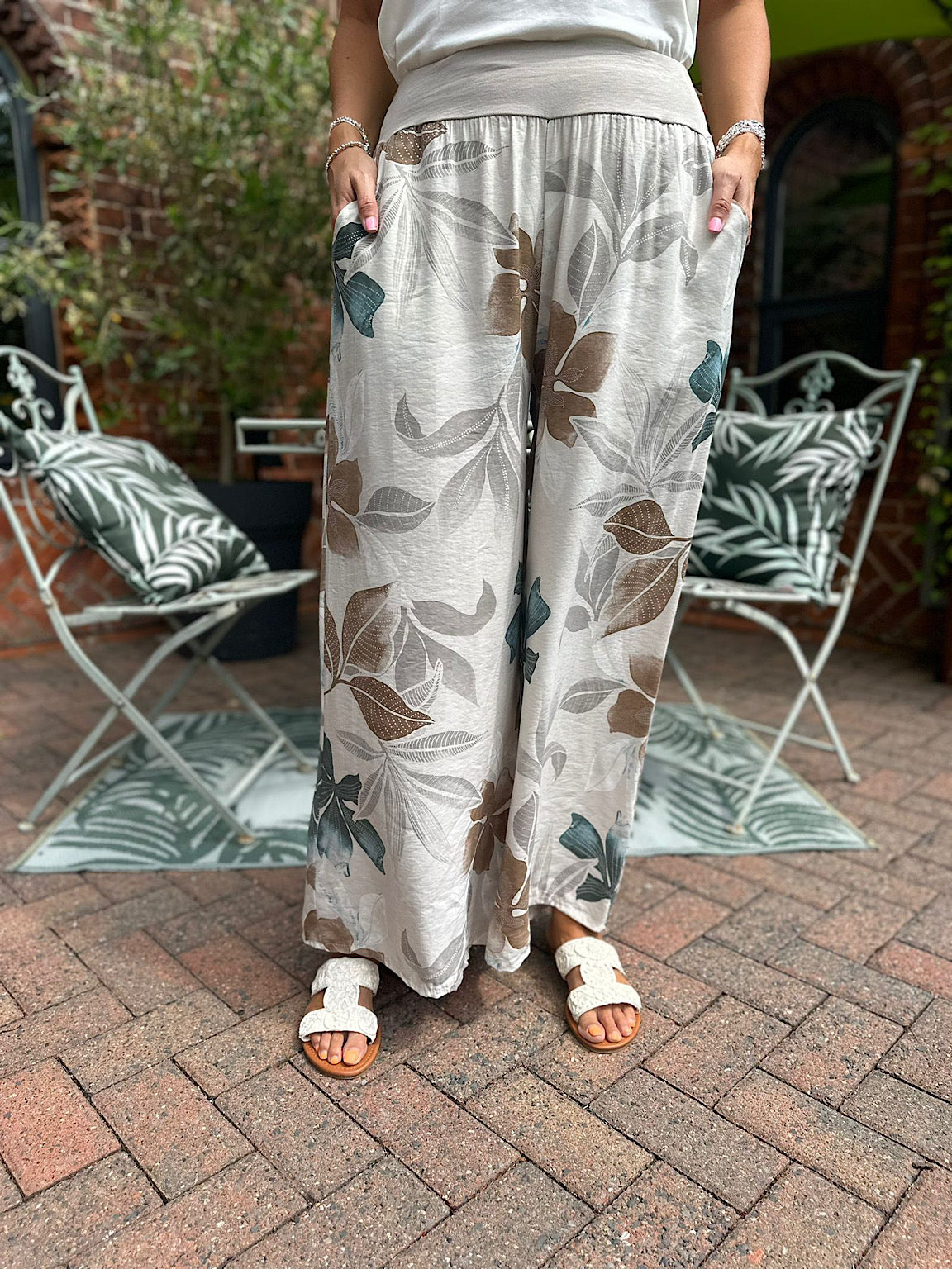 Teal Brown Relaxed Floral Wide Leg Trousers Tillett s