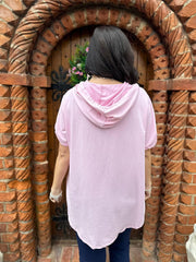 Pink short sleeve hoodie online