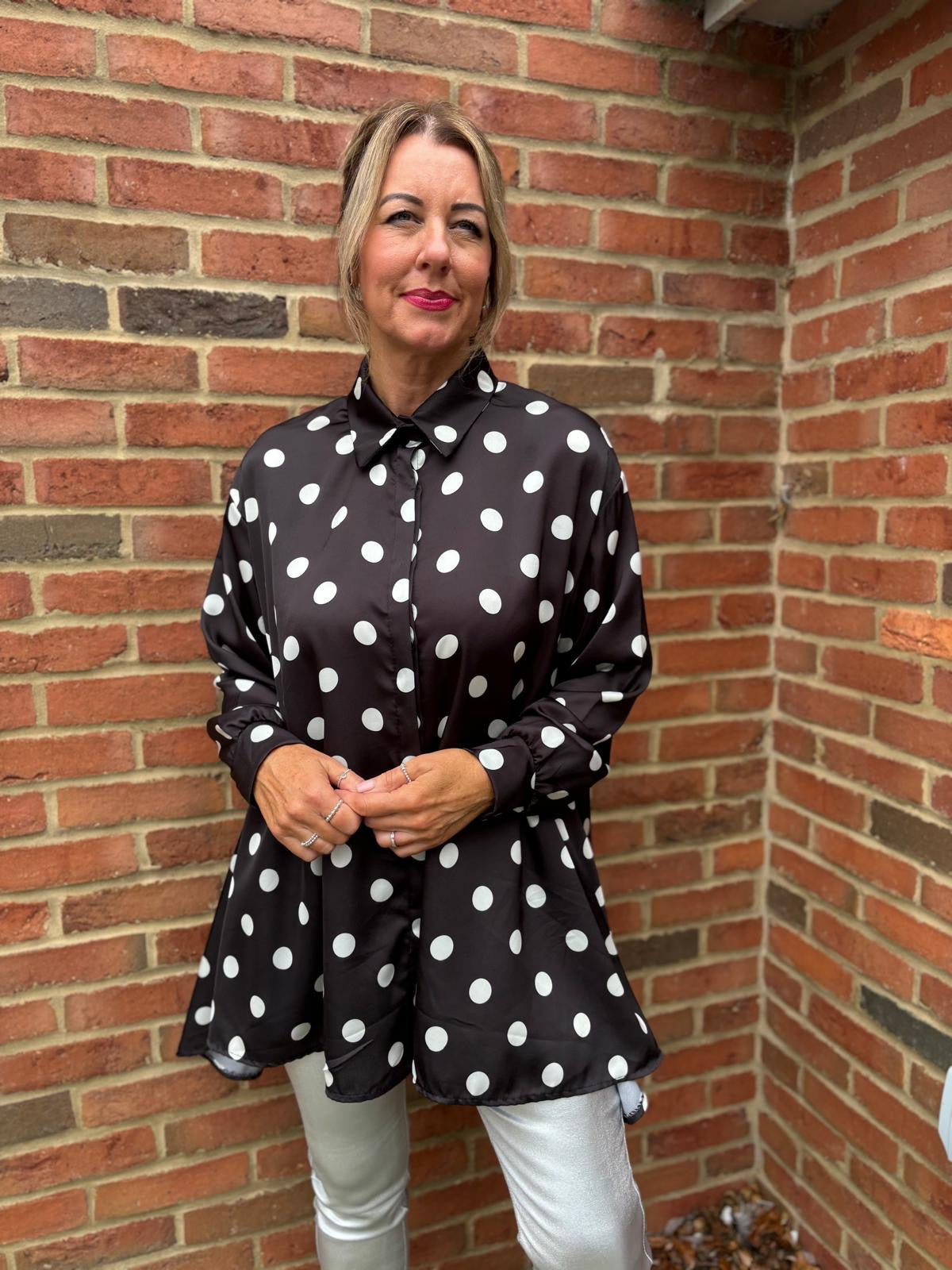 Black Polka Dot Satin Style Blouse Orla