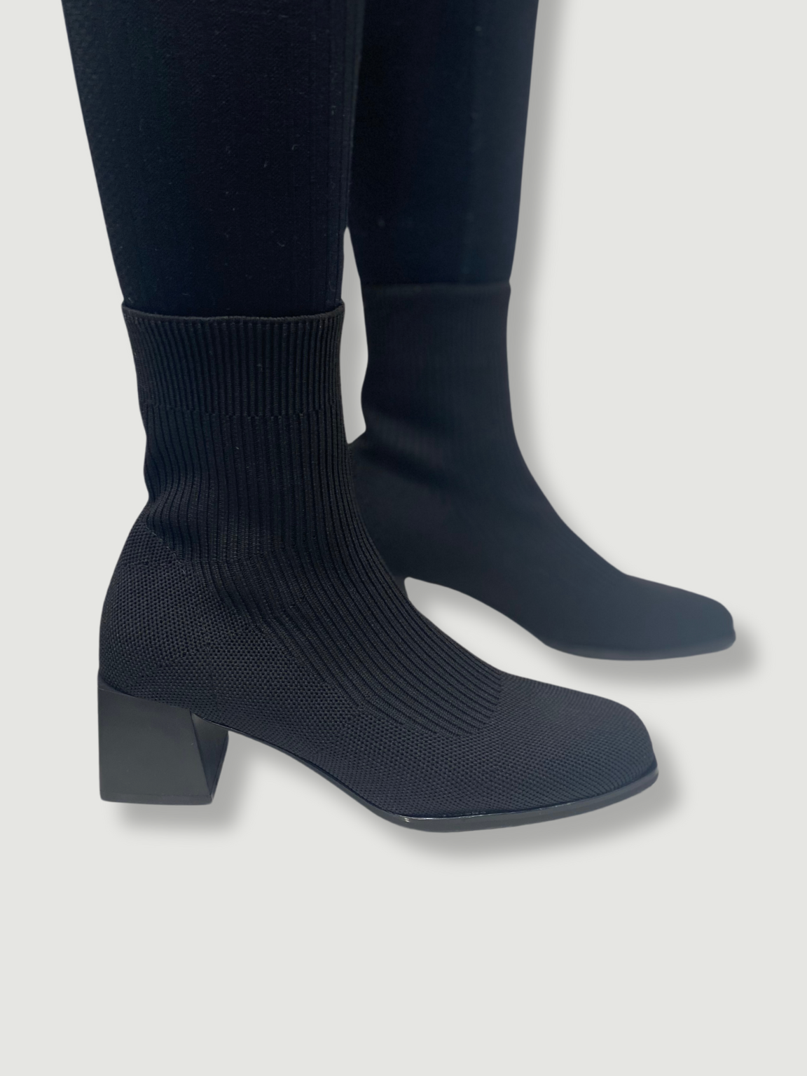 Black Ribbed Heeled Sock Boots Tillett s