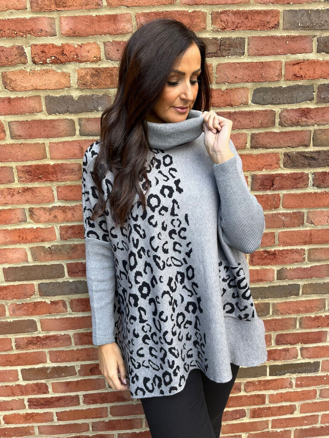 Leopard print polo neck jumper best sale